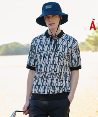 ＜ADABAT STREAM(Women/Men)＞ジオメットリック半袖ポロえりニット（２００２５７０３１２）