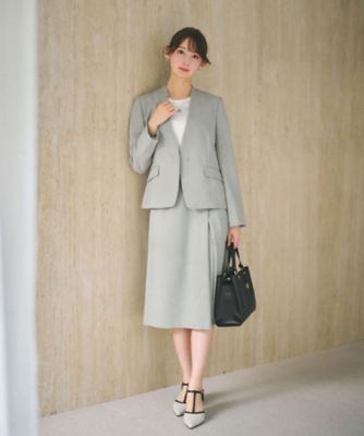 【美品】B&Y 東レ素材 セットアップ オリーブ Lサイズ 洗える/防シワ ノーカラージャケット／セットアップ対応可【洗える／接触冷感／吸水速