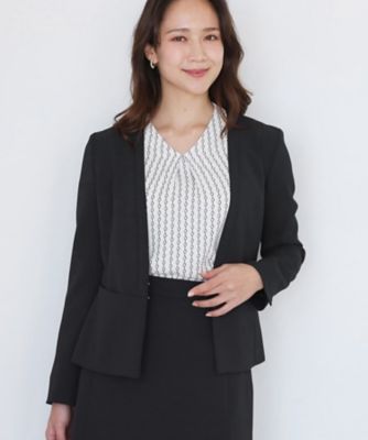 手洗い可／日本製／伸縮性／スーツ可】カラーレスジャケット