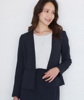 手洗い可／日本製／伸縮性／スーツ可】カラーレスジャケット