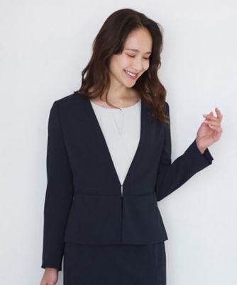 手洗い可／日本製／伸縮性／スーツ可】カラーレスジャケット