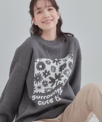体型カバー】ちくちくしにくい お花ロゴジャカードスウェットライク