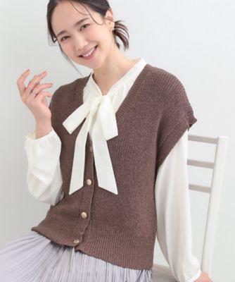 S－LL／洗濯機可】気軽にレイヤード ざっくり前開きニットベスト