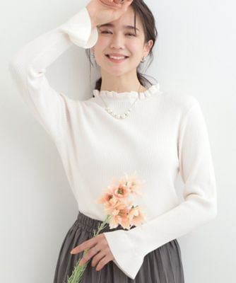マチャット新品⭐︎フリルカラーリブニット（アイボリー） MACHATT 超新作フリルカラーリブニット アイボリー J106588429