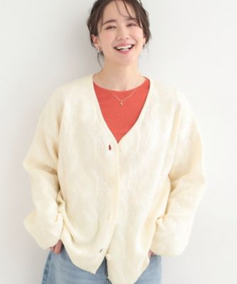 ＜SHOO LA RUE (Women)＞【洗濯機可／Ｓ－ＬＬ】幾何柄風デザインがアクセント　ゆるＶネックカーディガン（２００２５７２６６９）