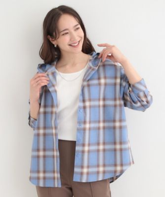 洗濯機可／S－LL】涼しげで軽やかな フードチェックシャツ