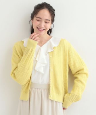 編み柄が上品 ラメ配色透かし編みカーディガン（2002572672