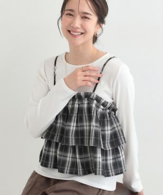 ＜SHOO LA RUE (Women)＞【２点セット】チェック柄フリルキャミビスチェ×テレコロンＴ（２００２５７２６８６）