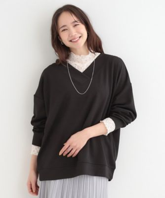 洗濯機可】インせずすっきり見え。カットツイルVネックトップス