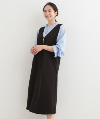 洗濯機可】なめらかタッチ ハーフジップ Vネックジャンパースカート