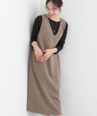 洗濯機可】なめらかタッチ ハーフジップ Vネックジャンパースカート