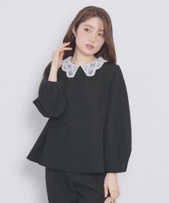 レース衿ペプラムブラウス【洗濯機OK／ストレッチ