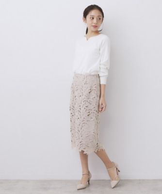フラワーレースタイトスカート【洗濯機OK】《XS～3L