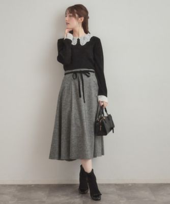通勤・大人上品】ラメツイード フレアスカート（2002573507