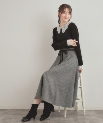通勤・大人上品】ラメツイード フレアスカート（2002573507