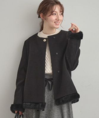 ＜COUTURE BROOCH (Women)＞【大人レディ・フェイクファー取り外し可能】ケープ風ショートコート（２００２５７３５０９）