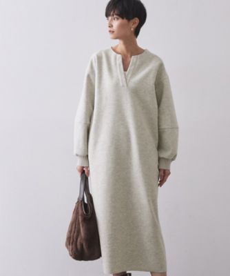 ストレッチメルトンキーネックワンピ【洗濯機OK