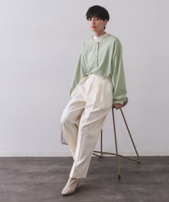 サテン使いヘンリーネックトップス【洗濯機OK