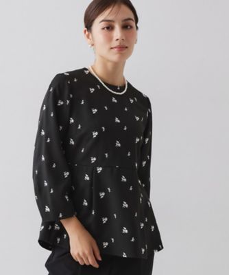 フラワー刺繍ペプラムブラウス【洗濯機OK】（2002573523