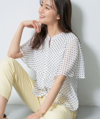 ＜INDIVI (Women)＞【洗える／ドットモチーフ】ケープスリーブブラウス（２００２５７４６７８）