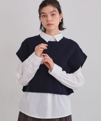 2点セット】レイヤードスタイルでこなれ見え ニットベスト＆シャツ