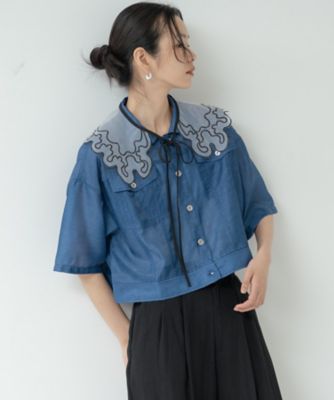 ＜GALLEST (Women)＞デニムプリントシアーシャツ【接触冷感】（２００２５７６８０８）
