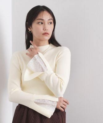 OPAQUE.CLIP (Women)/オペークドットクリップ レースフレアハイネックリブニット(2002576829) シロ003 トップス【三越伊勢丹/公式】