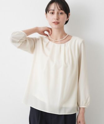 【高級❣️未使用】PESERICO ペゼリコ　ホワイト ７分袖 ブラウス　42 入卒／セレモニー／洗える】ジョーゼットブラウス