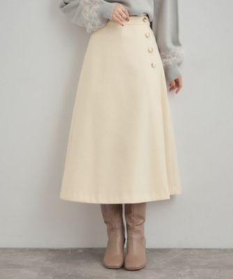 通勤／金ボタン】フェイクウール ポンチスカート