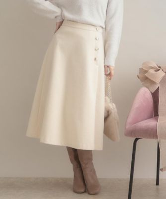 通勤／金ボタン】フェイクウール ポンチスカート