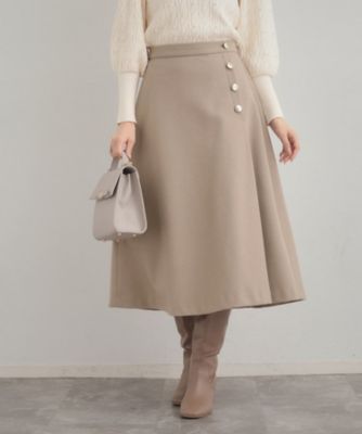 通勤／金ボタン】フェイクウール ポンチスカート