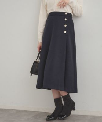 通勤／金ボタン】フェイクウール ポンチスカート