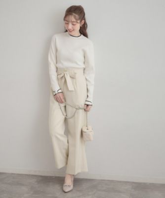 新品未使用to b by agnes bリボンサスペンダーワイドパンツ 洗える・通勤】ウエストリボン サスペンダー付きワイドパンツ