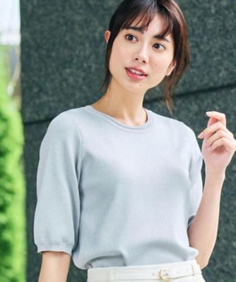 gu３　our  5分袖シャーリングカットソー　ホワイト 新色入荷！【貴島明日香さん着用・シリーズ累計34万枚】やわらか