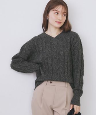 ＜index (Women)＞ラメ混ファンシーケーブルＶネックニット【洗濯機ＯＫ】（２００２５７８１３３）