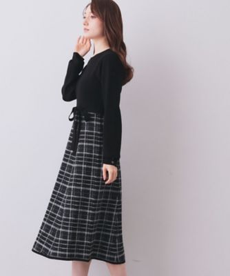 チェックラメジャカードニットワンピース（2002578414