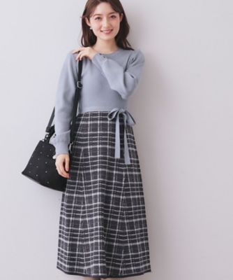 チェックラメジャカードニットワンピース（2002578414
