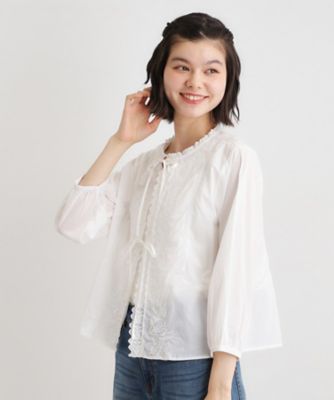 ＜LAURA ASHLEY＞【インド製／コットン１００％】リボン＆レースブラウス（２００２５７８６８８）