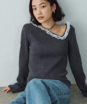 lace frill asymmetric knit