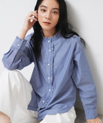 洗える】フリルネックブラウス（2002579404） | Dessin