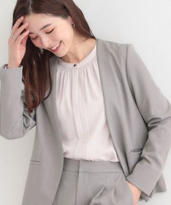 ＜SHOO LA RUE (Women)＞【洗濯機可／ＵＶ／ＳＳ－３Ｌ】すっきり好印象　ノーカラージャケット（２００２５８０２２９）