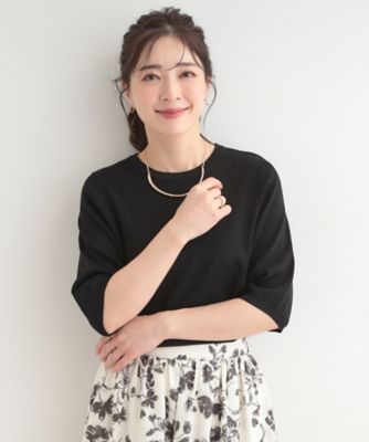 OHGA 半袖 洗えるニット 美品 毎日洗える／S－LL／ひんやり／UV】上半身すっきり 二の腕見せ