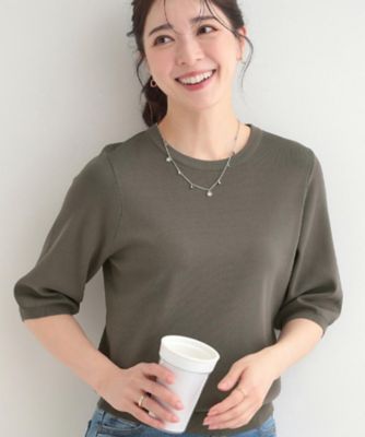 OHGA 半袖 洗えるニット 美品 毎日洗える／S－LL／ひんやり／UV】上半身すっきり 二の腕見せ