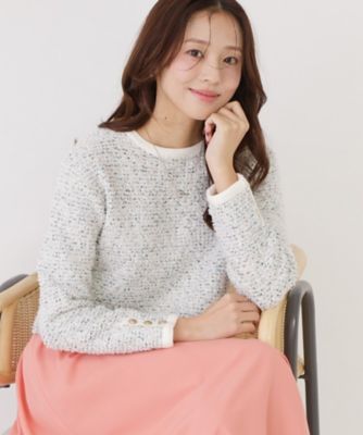 洗える／セットアップ可】ツィード調ニットトップス