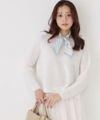 手洗い可／日本製／無縫製／和紙使用】地柄ボーダーのニットトップス