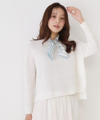 手洗い可／日本製／無縫製／和紙使用】地柄ボーダーのニットトップス