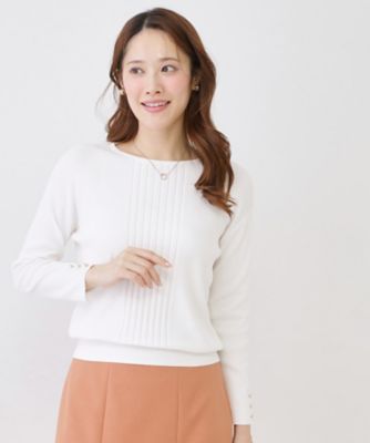 手洗い可／9分袖丈】リブ風ラインのニットトップス