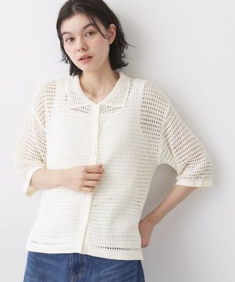 ＜Dessin (Women)＞【洗える】透かし編み襟付きニットカーディガン（２００２５８２３６５）