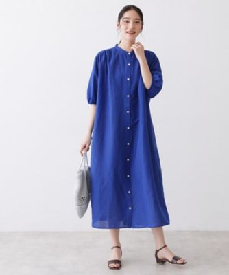 HANAEMORI シャツワンピース インディゴ Lサイズ フレア リネン混 洗える】リネン混シャツワンピース（2002582375） | Dessin