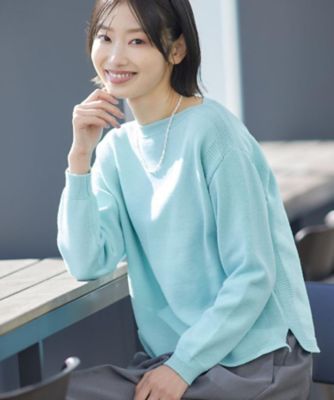 洗える】ミドルゲージボートネックカラーニット（2002582378